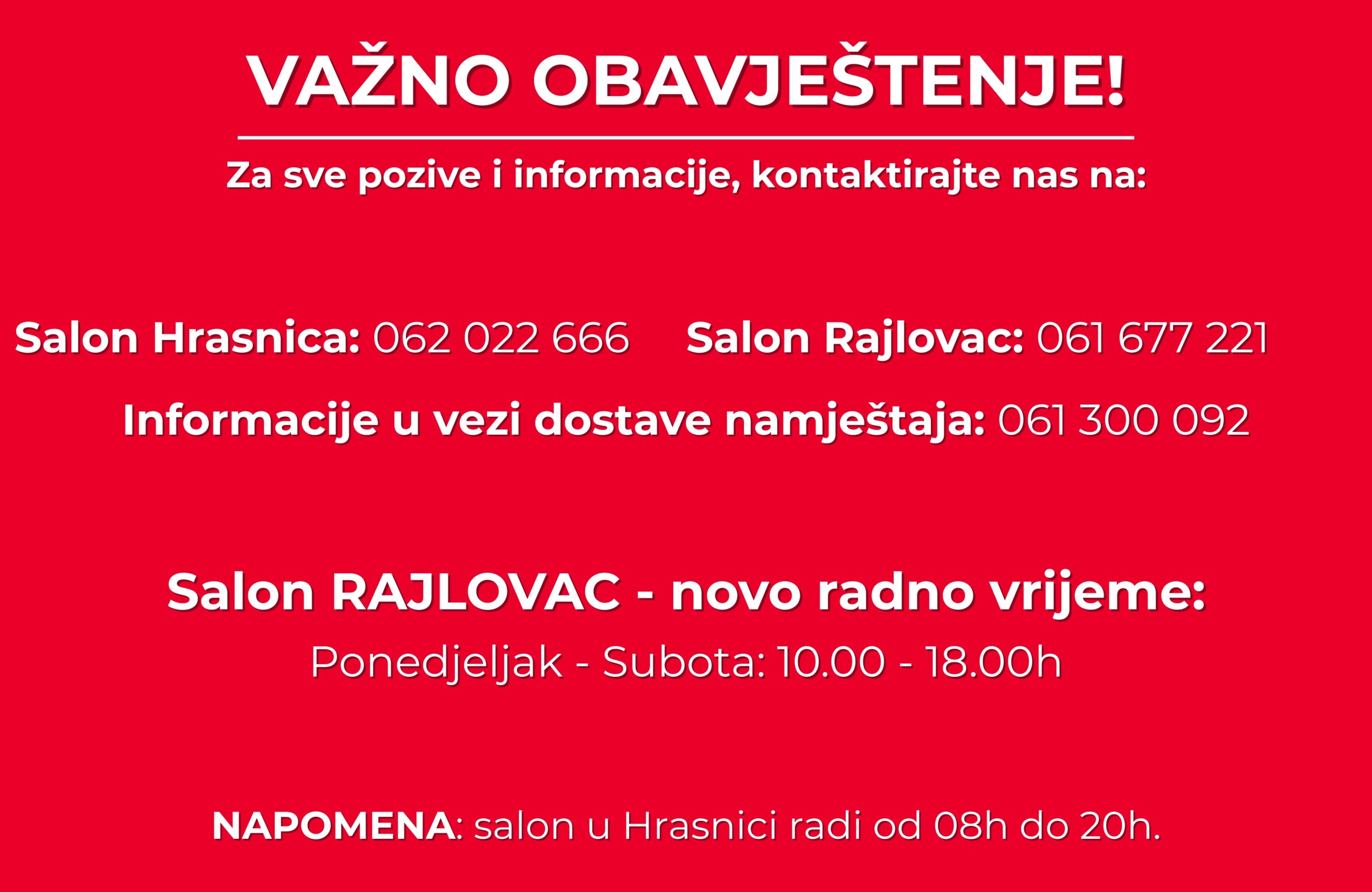 VAŽNO OBAVJEŠTENJE